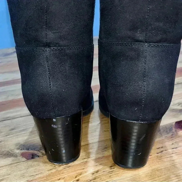 Brash over the knee suede look heeled 1/2 zip side black boots - Picture 3 of 14